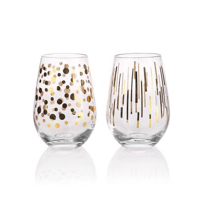 China Homemade High End 510ml Hand-Blown Wine Glass With Real Gold Decals For Gift Order for sale