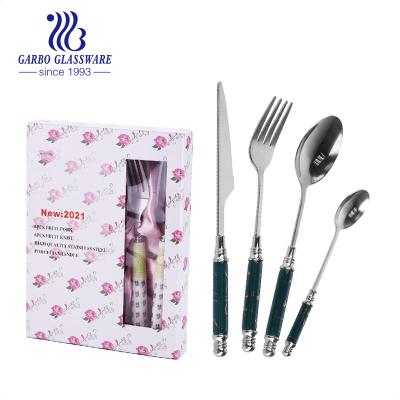 China Gift Box 24pcs Package 18/0 Stainless Steel Flatware Flatware Set Disposable Set With Ceramic Handle for sale