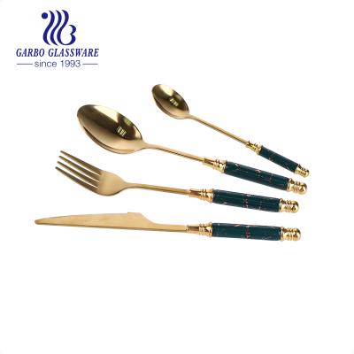 China 24 Pieces Handle Stainless Steel Disposable Luxury Ceramic Cutlery Set With Stand Wedding for sale