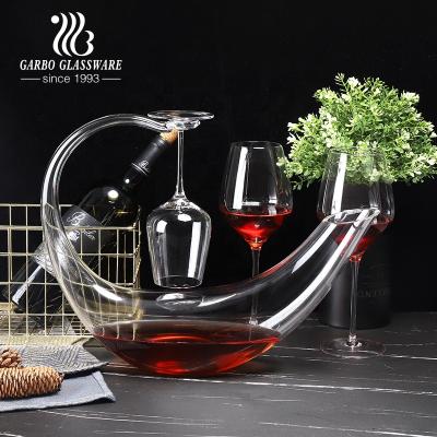 China Low MOQ Wine Glass Decanter Handmade Blown Glassware 1200ML 1.2L Glass Decanter With 320ML Red Wine Glass Cups Set for sale