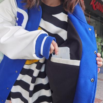 China Good Quality Reversible Custom Blue Embroidery Women PU Sleeves Baseball Varsity Leather Jacket Men for sale