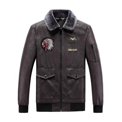 China Men's Autumn/Winter Pocket Air Force Flight Suit Fleece Jacket Multi Thick Fleece Men's Breathable PU Leather Jacket for sale