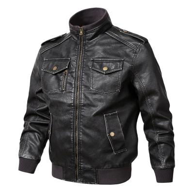 China Loose Oversize PU Leather Jacket Men's Breathable Pocket Spring And Autumn Coat Flight Jacket Leather Jacket for sale