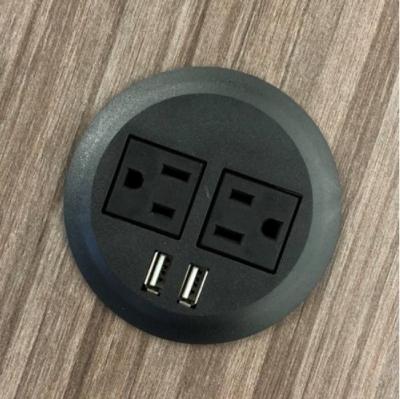 China Commercial 1 US Power 2 Usb Charging Mini Round Spin Cover /Desktop Power Grommet Desktop Grommet Plug With Swing Open Cover for sale