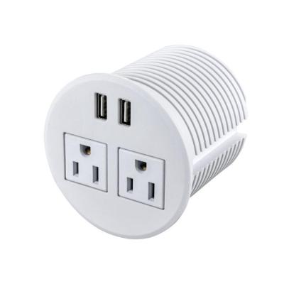 China Mini Round Sofa Charger Desk Commercial White Plug With US Power And USB Port for sale