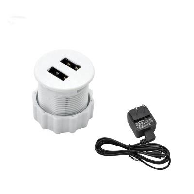 China Round Mini Sofa Charger 2 USB Ports Office Table Plug Hidden Edge Commercial USB Embedded Desktop Charger For Workspace Power Solution for sale