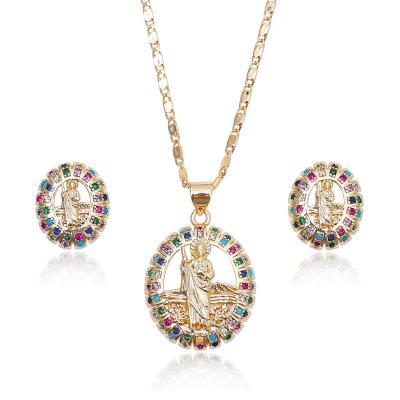 China Religious American Diamond Christian Necklace And Earrings Hermosa Cadena De San Judas Tadeo Jewelry Sets For Women Girl for sale