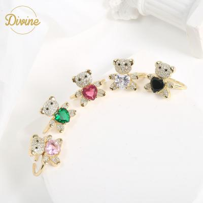 China Cute Crystal Bear Rings Heart Shaped Animal Band Ring Glitter Bling Cubic Zirconia newcomers TRENDY big for sale