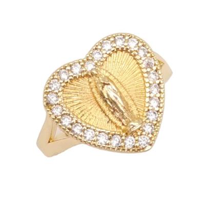 China Virgin Mother Mary Religious Zirconia Rings 14K Gold Filled Ring Sacred Heart Of Mary Seal Ring Gold Plated Women for sale