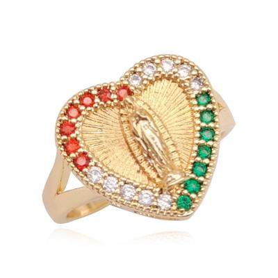 China Multi Religious Stone Virgin Mary Ring With Crystal Religious Jewelry Gold Tone Gold Plated Layered Rings Jewelry for sale