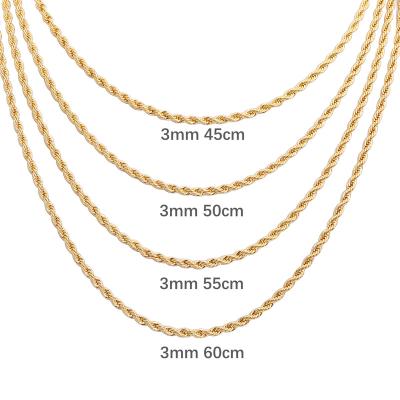 China Wholesale Twisted 3mm Gold Plated Necklace Filled Chain Religious 14k Franco Figaro Laminado Link Chain Cable Rope Cord for sale