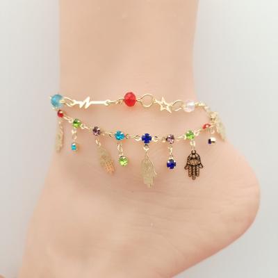 China Wholesale Trendy Fashion 14k Gold Jewelry Fatima Hamsa Hand Anklets For Women for sale