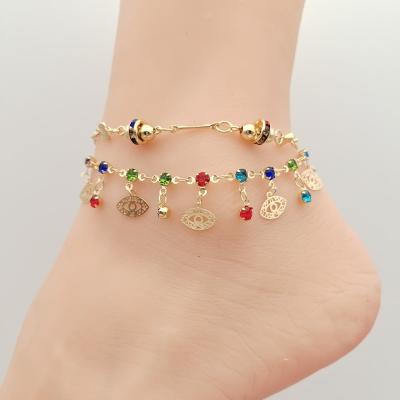 China FASHIONABLE wholesale costom personalized double bells women anklet bracelet evil eye chain anklets for sale