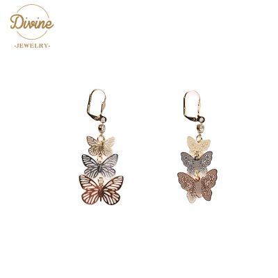 China Trendy Copper Alloy Trendy Jewelry For Women Love Gold Plated Butterfly Earrings for sale