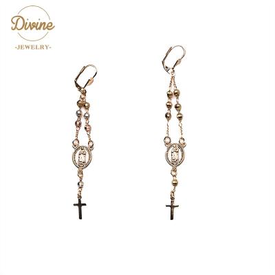 China TRENDY Customized Cheap 18K Gold Plated Metal Seed Beads Virgin Mary Cross Fashion Earrings for sale