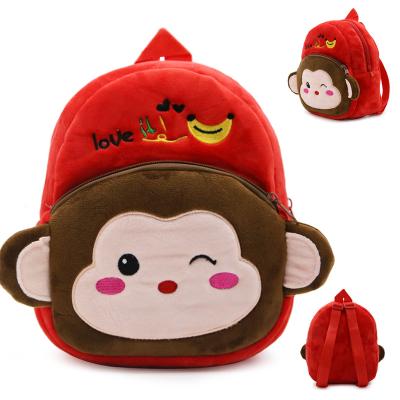 China Plush Sofe Stuffed Red Bag Cartoon Toy Children's Birthday Gift Monkey Plush Toy Toy Animal Schoolbag for sale