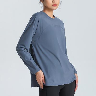 China Loose Light Top Sport Autumn Women Tops Long Sleeve Breathable Round Neck Long Sleeve Shirt Woman Quick Dry for sale