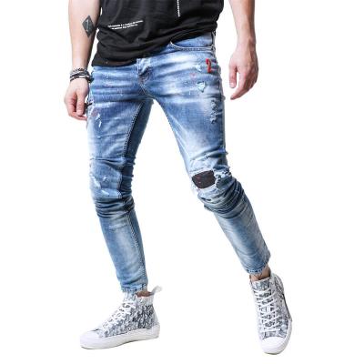 China Haisen Jeans Wholesale Price Custom Mens Vintage Breathable Spring Stacked Patch Fashionable Ripped Mens Streetstyle Jeans Tassel Jeans for sale