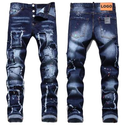 China Haisen Breathable High Quality Men's Slim Denim Pants Factory Directly Wholesale Jeans Streetstyle Denim Ripped Patched Jeans for sale