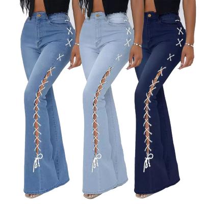 China Haisen New Arrival Women Breathable Jeans Ladies Skinny Stretch Flared Jean Pants Solid Color Wide Leg Jeans Plus Size Women Denim Pants Long for sale