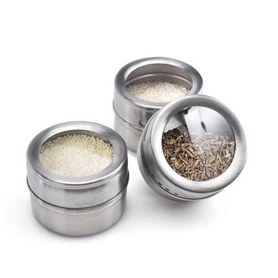 China Viable Custom Canister Can Jar Metal Magnet Set Box Magnetic Stainless Steel Tin Containers Spice Jar for sale