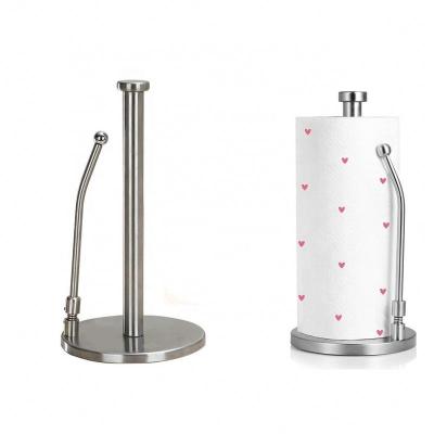 China Modern Brushed Stainless Steel Chrome Metal Teardrop Paper Towel Holder Kitchen Single Stand for sale