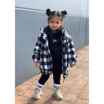 China Breathable Custom Kids Wear Toddler Girls OEM Jacket Long Plaid Winter Fuzzy Coats for sale