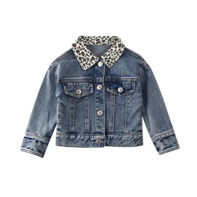 China Anti-wrinkle baby clothing leopard kid denim jacket warm tracksuit for sale