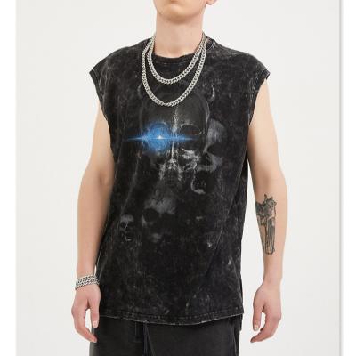 China 2021 Summer Anti-wrinkle High Street Edge Split Sleeveless European and American Loose T-shirt Vest Skull Skull Men for sale