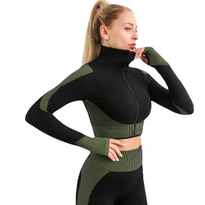 China Reversible Zipper Yoga Tops Quick-Drying Seamless Fitness Keeping Away Warm Tight-Fitting Sports Long Sleeve Tops for sale