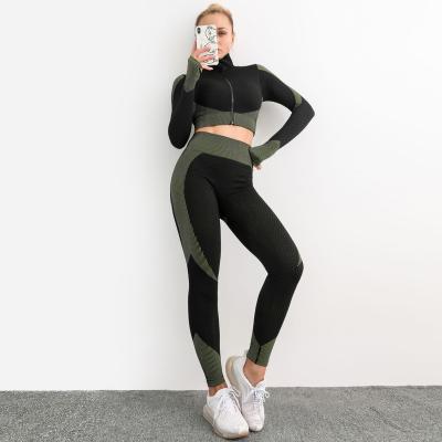 China Sports Autumn Winter New Seamless Knitted Elastic Hip-lifting Fitness Yoga Suit Women Thick Seamless Two Piece Set for sale