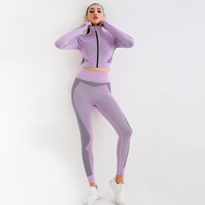 China Reversible Seamless Yoga Set Sports Suit Women Fashion Zipper Sports Yoga Tops High Waisted Elasticity Working Pant Two Piece Set for sale