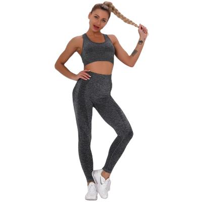 China Wholesale Seamless Comfortable Breathable Jacquard Knit Women Yoga Quick Dry Two Piece Seamless Set for sale