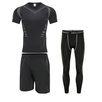 China Breathable Short Sleeve Mens Tight Fitness Sports Stretch Quick-Drying Suit Training T-Shirt And Gaiters for sale