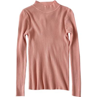 China Anti-pilling Knitted Slim Sweater Women Solid Half High Collar Long Sweater Female Korean Basic Style Full Sleeve Bottom for sale