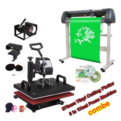 China Heat Transfer Images 870mm Vinyl Cutter Plotter Machine Heat Press 5 In 1 Inch 12X15 Heat Press Machines For Sale for sale