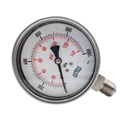 China Brass Bottom 4 Inch 316 SS Oil Filled Pressure Gauge Or SPR 1/2 NPT for sale