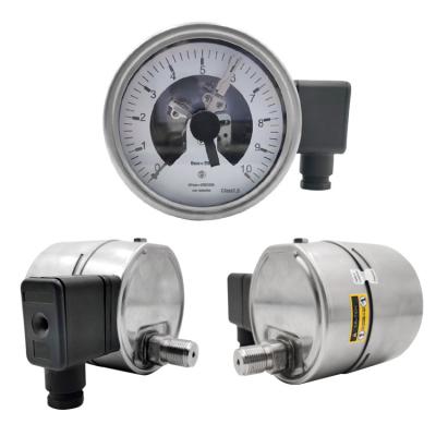 China Brass or SPR 100mm Stainless Steel Diaphragm Contact Electric Pressure Gauge with Alarm for sale