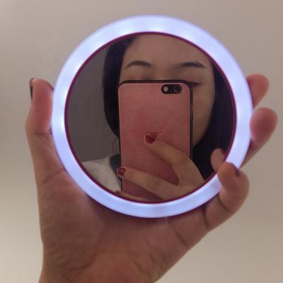 China Lighted USB Rechargeable Plastic Portable Makeup LED Mirror Light for sale