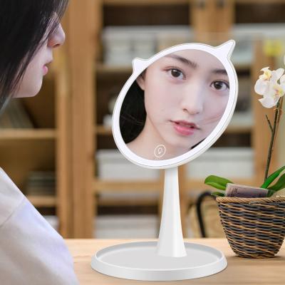 China LINLI Cat Ear Shape LED Lighted Makeup Mirror with Touch Activated Dim Lights, Night Lamp, USB Charging for sale