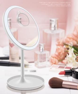 China Lighted Smart Touch Control Lighted Makeup Mirror Led Makeup Mirror Vanity Stand Up Desk Ring Light Mirror for sale