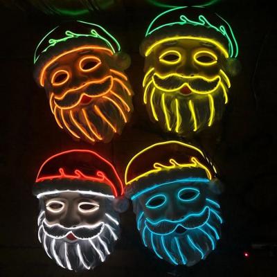 China PVC LINLI Christmas Cosplay Mask Santa Claus Mask EL Wire Light Up Mask For Christmas Decoration for sale