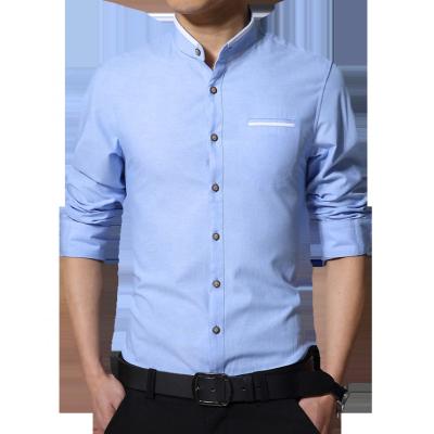 China Long Sleeve Oxford Cotton Dress Shirt Anti-pilling Stand Collar Men Casual Clothing for sale