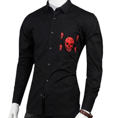 China Anti-pilling Custom Casual 100 Cotton Printed Skull Mens Long Sleeve Shirts For Men for sale