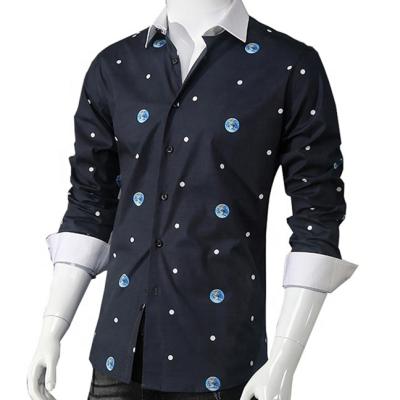 China Custom made long sleeve shirt dress man printed 100% cotton anti-pilling printed men's shirt for sale