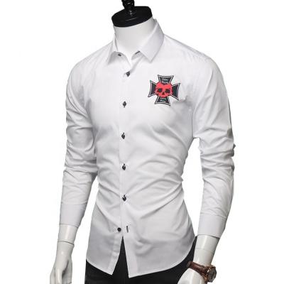 China Wholesale casual white men's anti pilling long sleeve embroidered shirts for men for sale