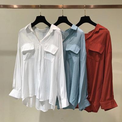 China Custom Casual Long Sleeve Anti-pilling Plus Size Women Cotton Blouse for sale