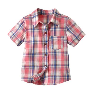 China Custom Anti-Shrink Sleeve Pink 100cotton Kid Plaid Boys Short Shirt for sale