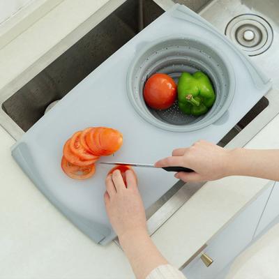 China Disposable 3 in 1 Vegetable Storage Sink Fruit Basket Strainer Folding Meat Strainer Cutting Plates Fruit Basket for sale