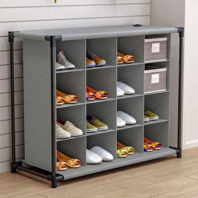 China Eco-friendly Shoe Rack Shoe Shelf Organizer Folding 16 Compartments Standing Shoe Rack Display Storage Cabinet for sale